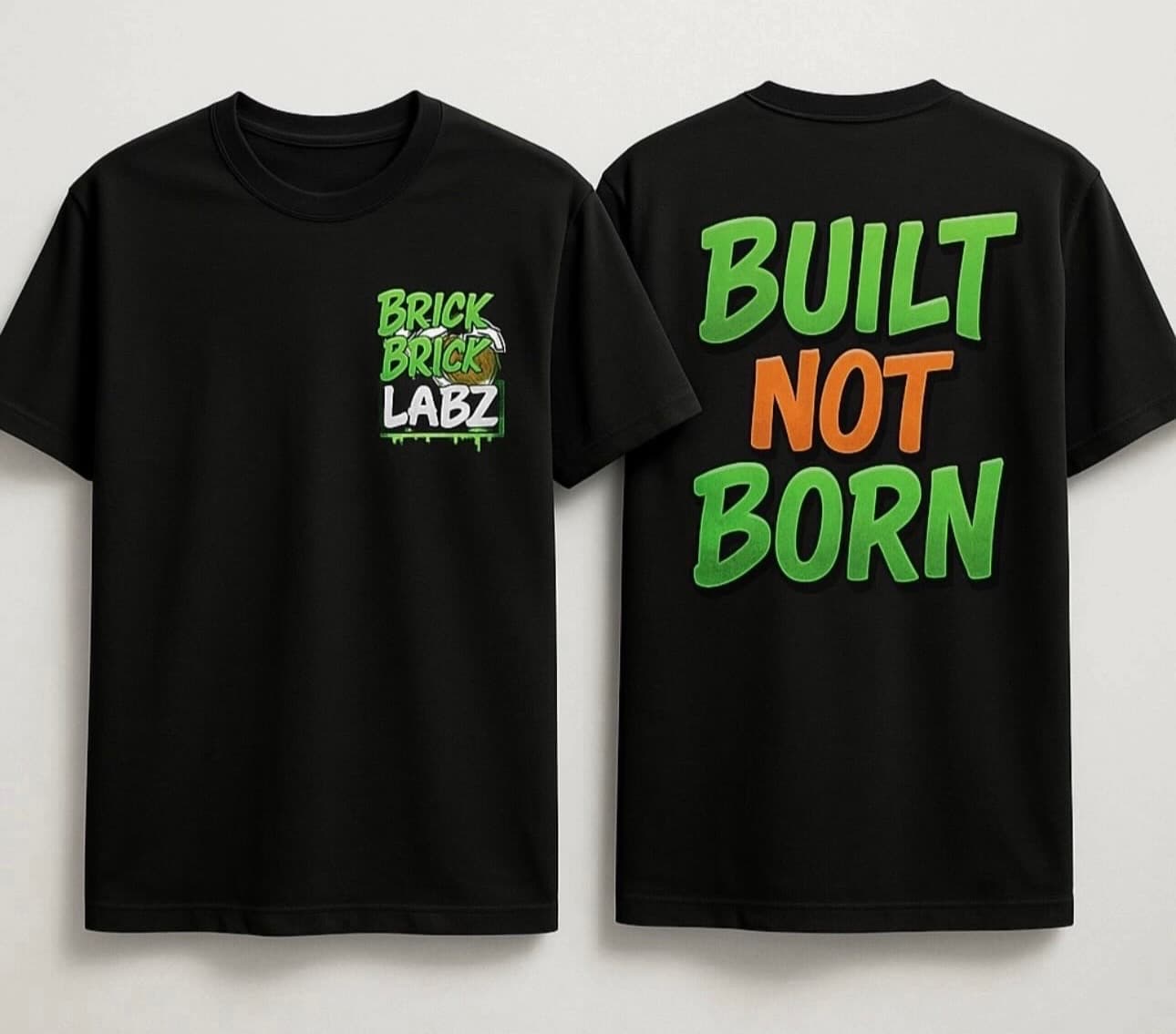 Black Brick by Brick Labz T-shirts shown from the front and back